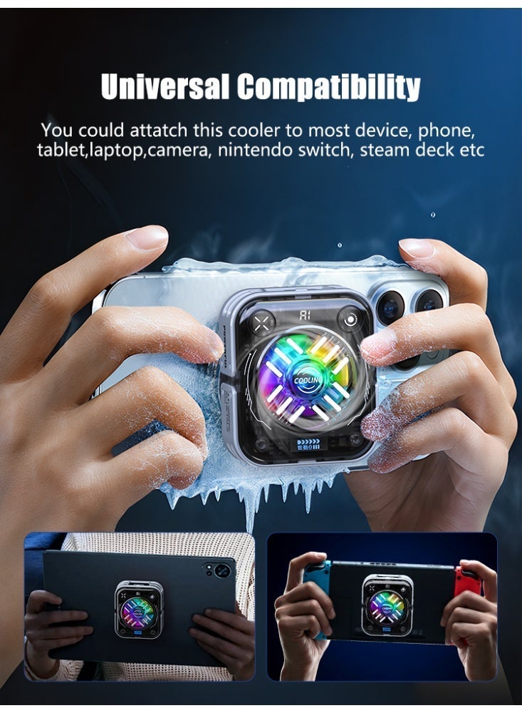 مبرد للهواتف/الأجهزة اللوحية - مروحة ألعاب فائقة التبريد بقوة 30 واط مع مشتت حراري من الجرافين، وحامل مغناطيسي ومشبك - مروحة تبريد للهواتف الذكية والأجهزة اللوحية وأجهزة iPad وSteam Deck (مثالية لألعاب PUBG Mobile وCOD وغيرها) - Image 3